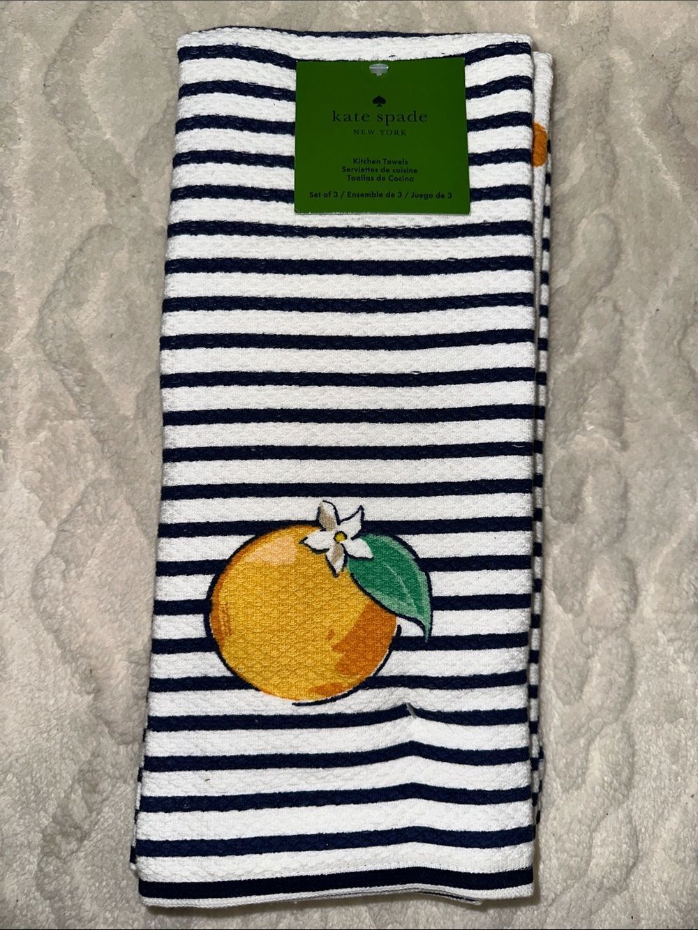 kate spade Coastal White Navy Orange Graphic Large Polka Cotton Kitchen Towels